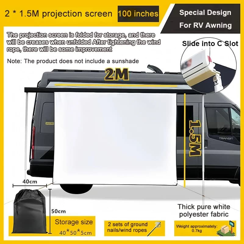 Folding Projection Screen Campervan Projector Screen Kits With C Channel Awning Bead Beder For Outdoor Camping Car Side Tent - 3