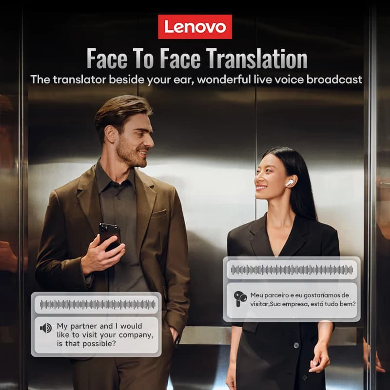 Lenovo LP49 AI Translation Headphones Wireless Bluetooth 5.4 Noise Reduction HD Call Earbuds Office Travel Real Time Translation - 3