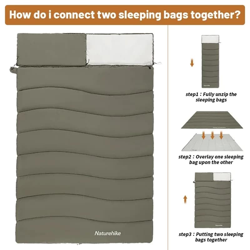 Naturehike Envelope Cotton Sleeping Bag Portable Outdoor Camping Adult Sleeping Bag Single Splicable Hooded Cotton Sleeping Bag - 3