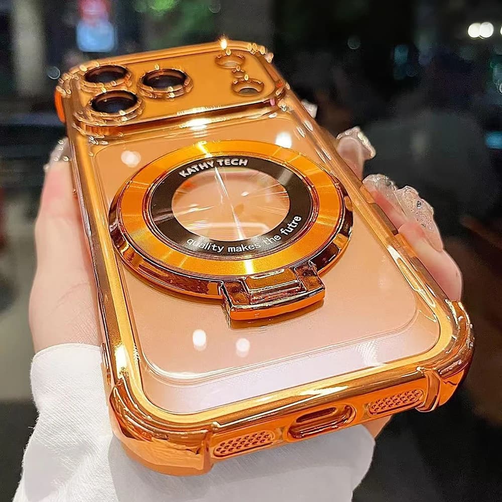 Luxury Magnetic Stand For Magsafe Wireless Charging Plating Phone Case For iPhone 17 16 15 14 13 12 11 Pro Max 16 Plus Air Cover - 4