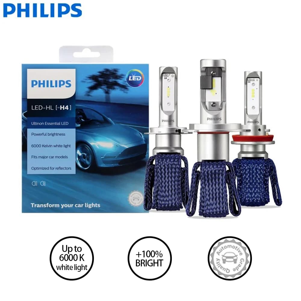 فيليبس ألتنيون إيسنشال LED ضوء H4 H7 HB3 HB4 H8 H11 H16 6000K مصباح أبيض LED HIR2 9012 9005 9006 كشاف أوتوماتيكي، زوج واحد