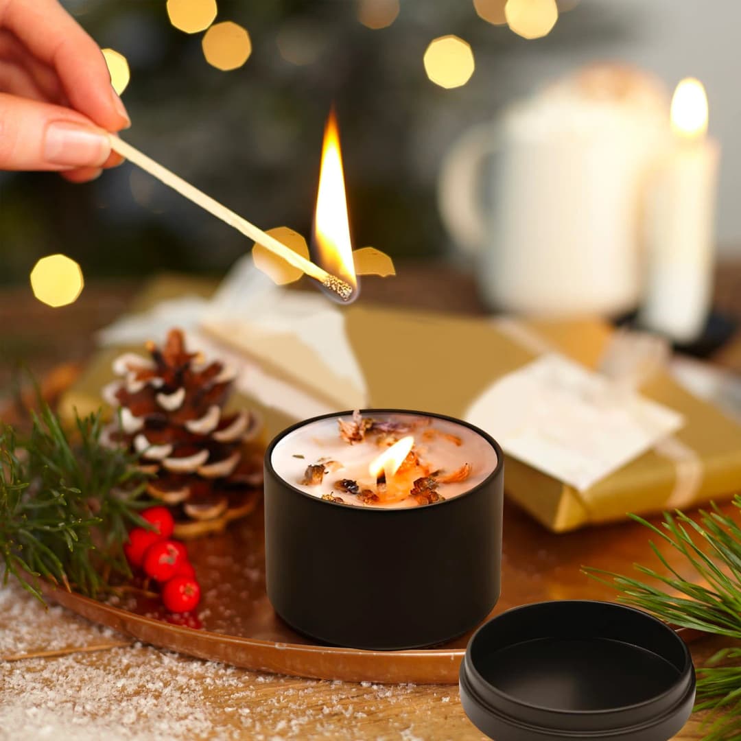 24-Pack 8oz/4oz Metal Candle Tins with Wood Grain Lids - Airtight, Leak-Proof Containers for DIY Crafts, Storage, and Gifts - 4