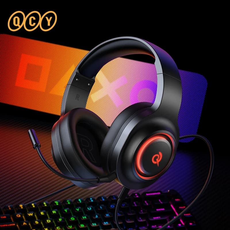 سماعات رأس QCY Heroad V200 للألعاب اللاسلكية بلوتوث 6.0 فوق الأذن 50 ملم مشغل 20 مللي ثانية تأخير منخفض RGB 240 ساعة