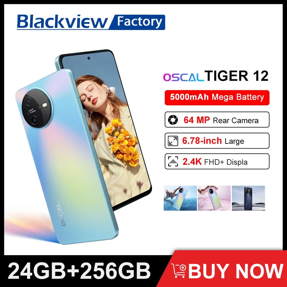 بلاكفيو أوسكال تايجر 12 أندرويد 13، 8 جيجابايت (8 جيجابايت + 8 جيجابايت توسعة) / 12 جيجابايت (12 جيجابايت + 12 جيجابايت توسعة)، 256 جيجابايت، كاميرا 64 ميجابكسل، هيليو G99، شاشة 6.78 بوصة، 120 هرتز