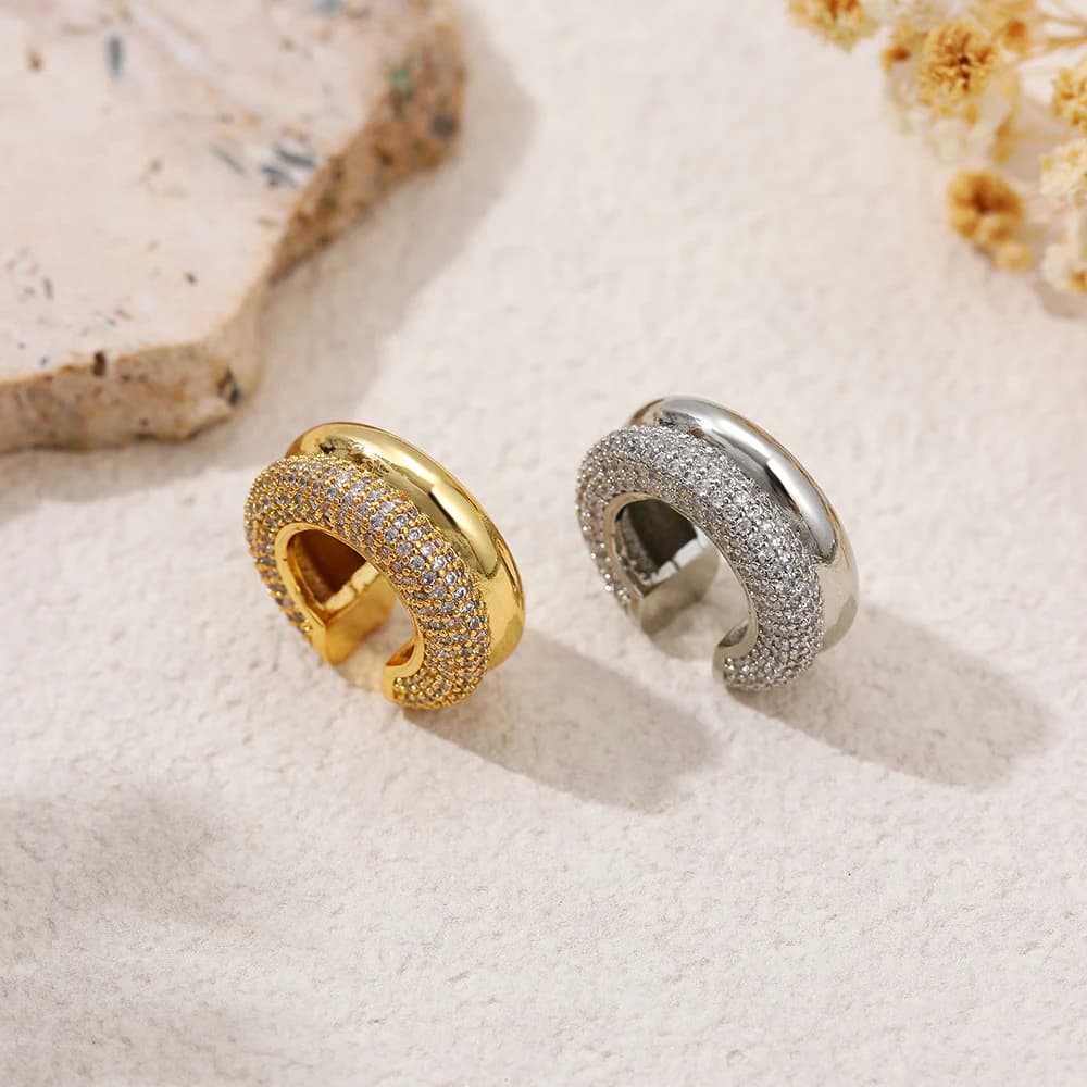1pcs Delicate CZ Zircon Double Layer C-shape Chunky Cuff Earrings Stainless Steel No Piercing Cartilage Ear Clip Luxury Jewelry - 4