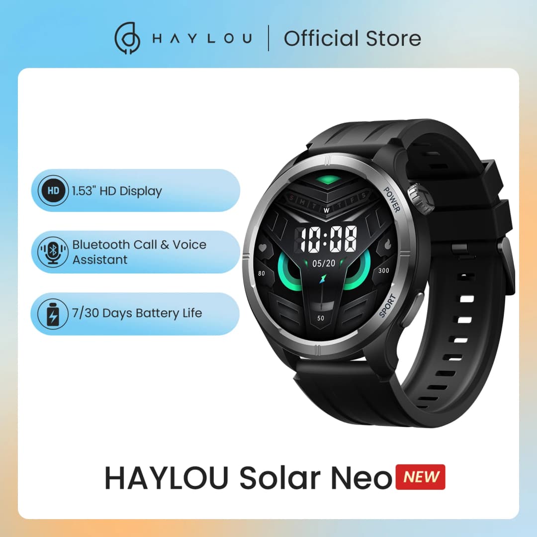 ساعة ذكية HAYLOU Solar Neo مع شاشة HD 1.53 بوصة ومكالمات Bluetooth ومراقبة صحية على مدار 24 ساعة للرجال والنساء