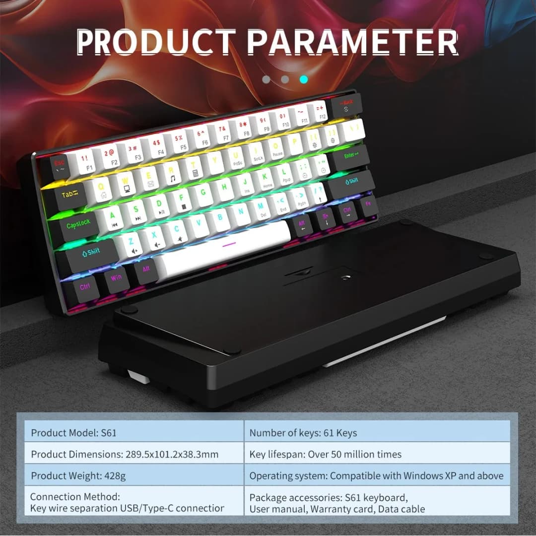لوحة مفاتيح ميكانيكية سلكية للألعاب 60% بإضاءة RGB خلفية، تصميم مدمج صغير الحجم، مثالية للاعبي الكمبيوتر/ماك والكتابة، سهلة الحمل - 2