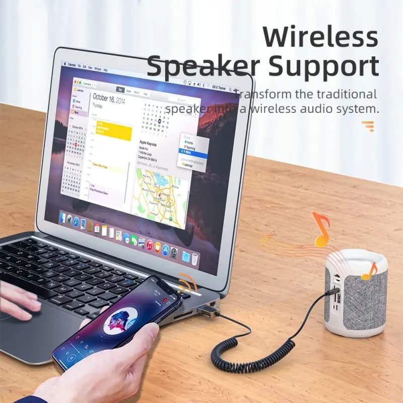 إيسونجير محول بلوتوث USB إلى AUX، جهاز استقبال بلوتوث للسيارة، يدعم المكالمات بدون استخدام اليدين، إرسال BT - 4