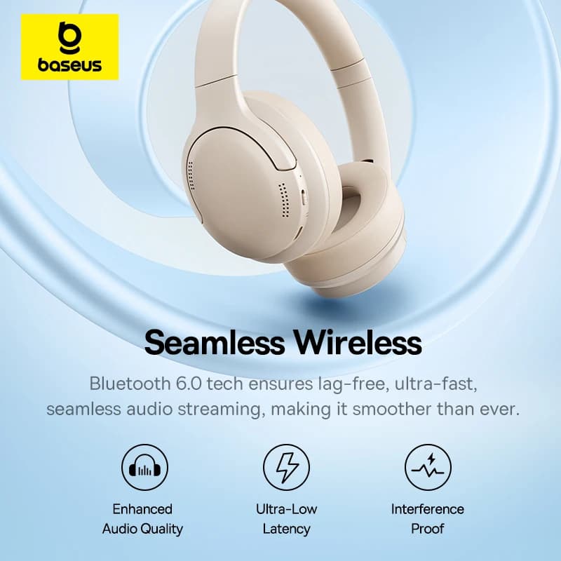 سماعات رأس لاسلكية من Baseus بلوتوث 5.3 سماعة أذن بمستوى HIFI مشغل 40mm سماعات فوق الأذن قابلة للطي صوت مكاني لمدة 70 ساعة - 6