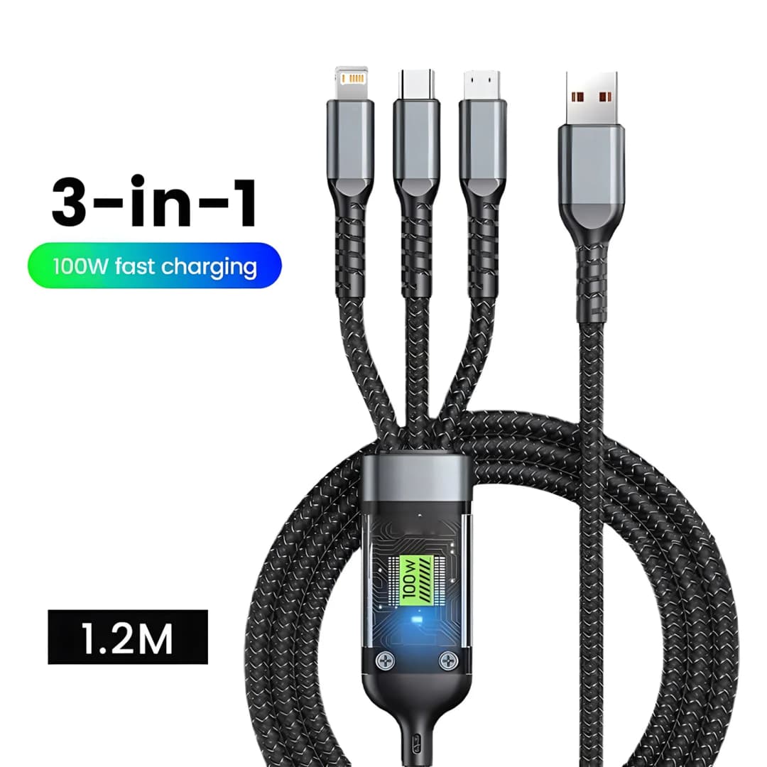 3 في 1 100 واط USB كابل شحن سريع مايكرو USB سلك بيانات شاحن الهاتف كابل شحن سريع آيفون سامسونج شاومي هواوي - 2