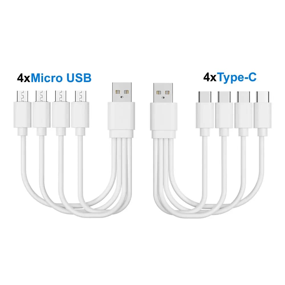 20 سنتيمتر قصيرة USB كابل شحن متعدد 4 في 1 متعددة نوع C/مايكرو USB شحن الحبل 4 ميناء USB C الفاصل كابل 5 فولت 2A