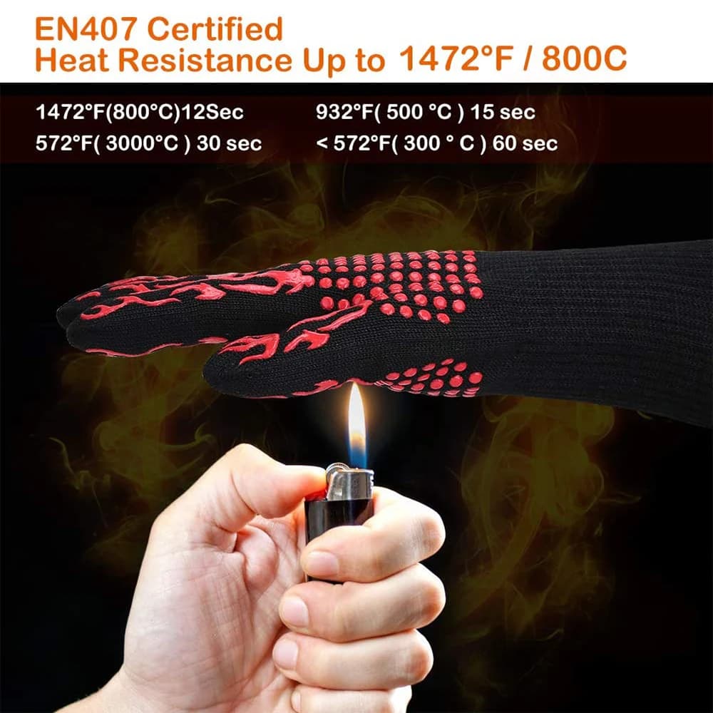 BBQ Grill Gloves High Temperature Resistance Kitchen Microwave Oven Mitts 500 800 Degree Fireproof Non-Slip Barbecue Gloves - 4