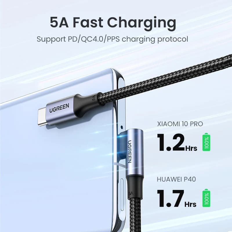 كابل USB Type-C إلى USB-C من UGREEN يدعم PD 100 واط و60 واط للشحن السريع لأجهزة ماك بوك برو وسامسونج وشاومي - 3