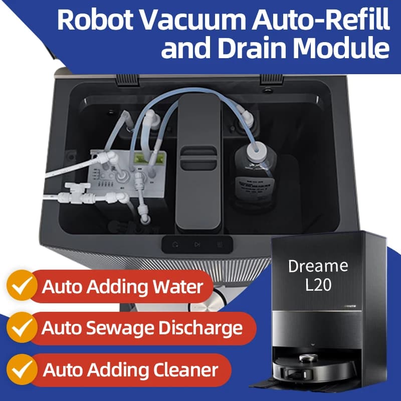 مجموعة تغيير المياه لروبوتات تنظيف Dreame X50/L50/L20/L10/L40/X40 مع إعادة ملء المياه تلقائيًا ونظام تصريف المياه