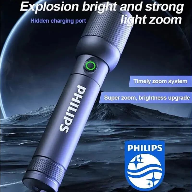Philips كشاف 6168 بتكبير بصري Type-C محمول مع 4 أوضاع إضاءة للدفاع عن النفس ومصباح التخييم