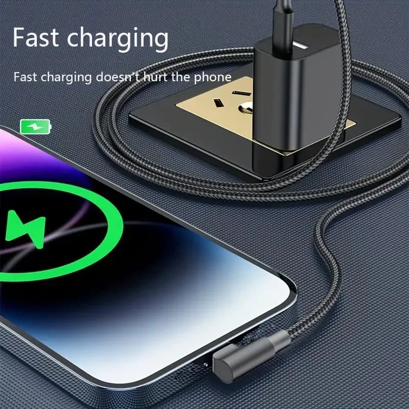 90 Degree Elbow USB C Fast Charge Cable For iPhone 17 16 15 Pro Max Samsung Xiaomi Redmi POCO OnePlus Nylon Braided Type C Cable - 6