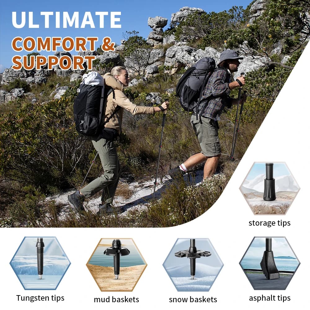 عصي تسلق من Naturehike، 2 قطعة من ألياف الكربون القابلة للطي والتلسكوب، خفيفة الوزن للمشي لمسافات طويلة والتسلق - 6