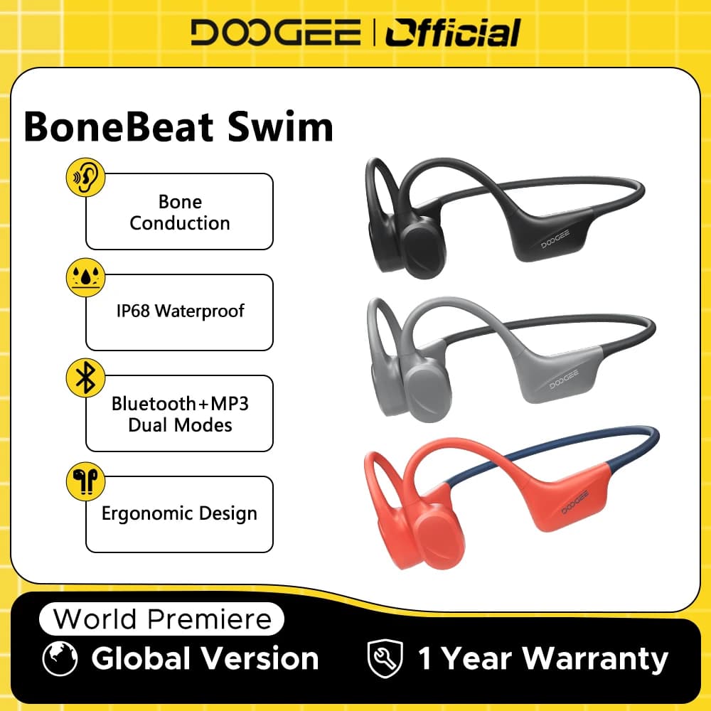 سماعات توصيل عظمي DOOGEE BoneBeat Swim، بلوتوث 5.4، مقاومة للماء IP68، سماعات رياضية لاسلكية للجري وركوب الدراجات