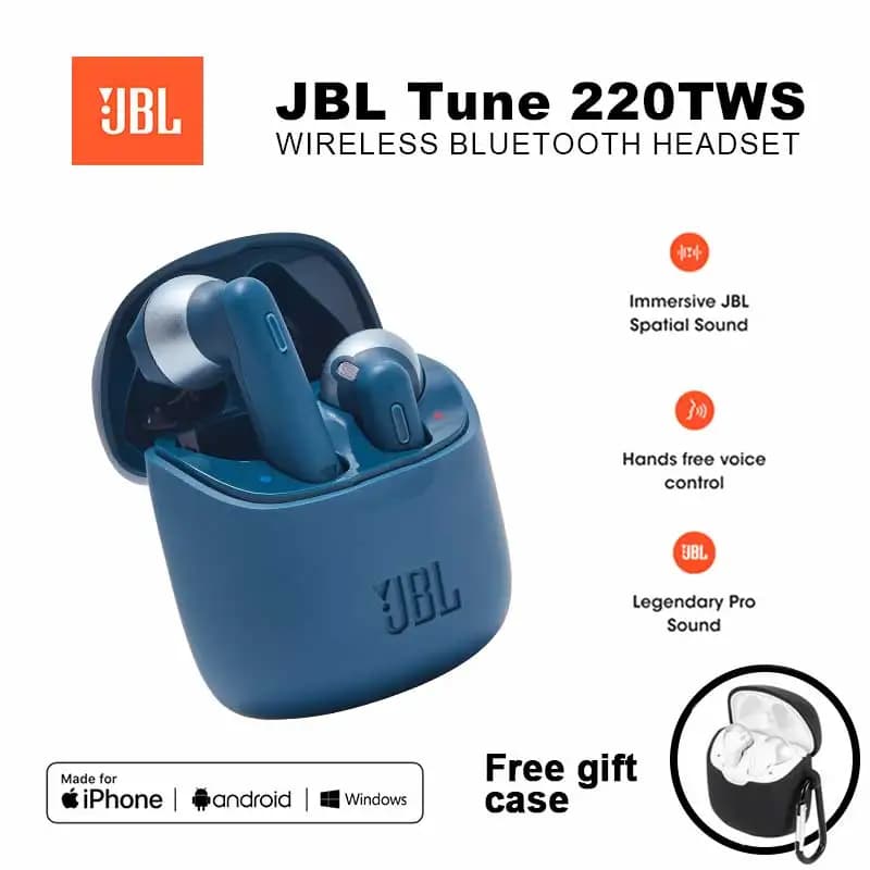 JBL Tune 220TWS بلوتوث ستريو عاربودس مع صوت باس، ميكروفون تقليل الضوضاء JBL T220 tws