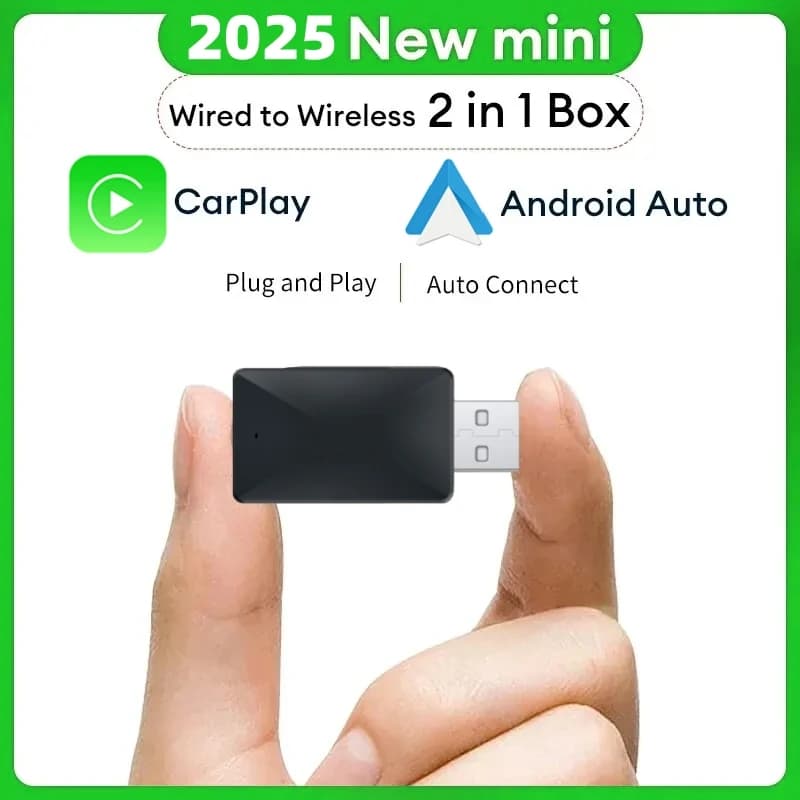 محول صغير 2 في 1 AI Box من سلكي إلى لاسلكي Carplay وAndroid Auto متوافق مع 99% من السيارات، توصيل وتشغيل، دونجل واي فاي ذكي