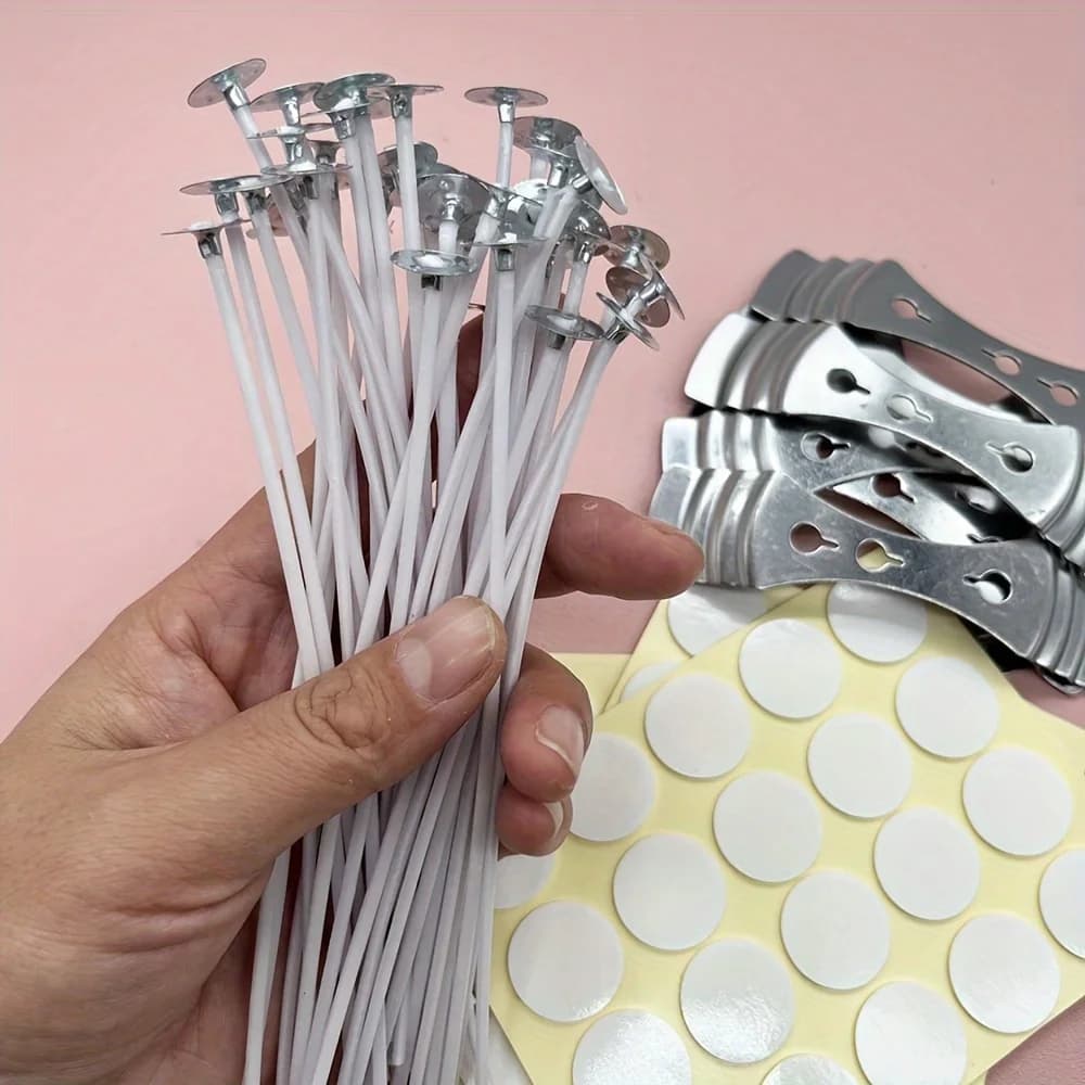 مجموعات صناعة الشموع DIY، فتائل الشموع، 60 قطعة ملصق الفتائل، 50 قطعة فتائل القطن المشمع مع علامات التبويب المعدنية لصنع الشموع - 5