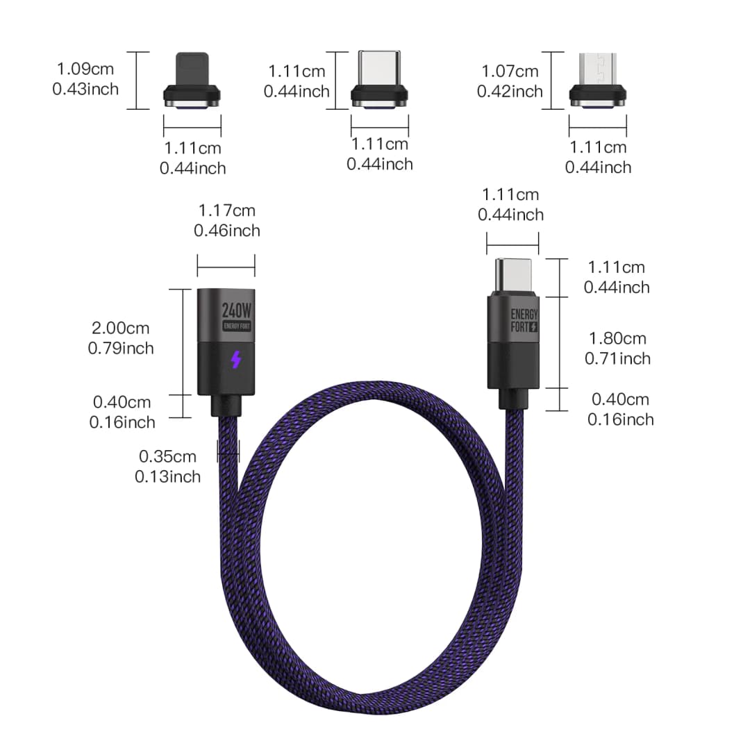 شاحن سريع مغناطيسي PD 240 واط من USB C إلى Type C وMicro USB لهواتف سامسونج S24 وS23 وS22 ألترا/شاومي 14 برو/آيفون 15 برو ماكس/ماك بوك اير - 4
