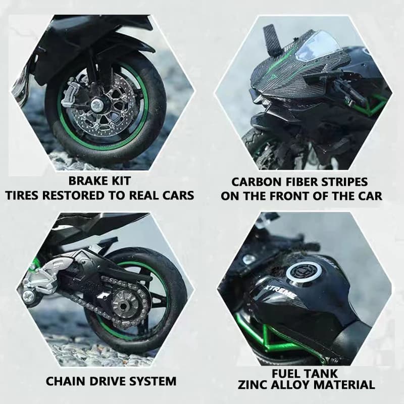1:18 Ninja hx816 H2R Diecast Motorcycle Model Workable Shork-Absorber Toy For Children Gifts Toy Decoration - 2