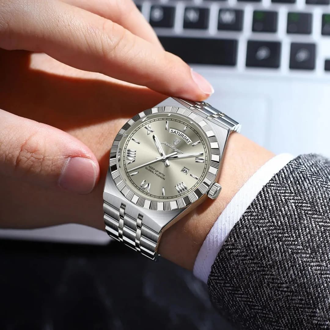 POEDAGAR Luxury Business Man Watch Week Date Waterproof Luminous Watches For Men Stainless Steel Quartz Fashion Men's Wristwatch - 6