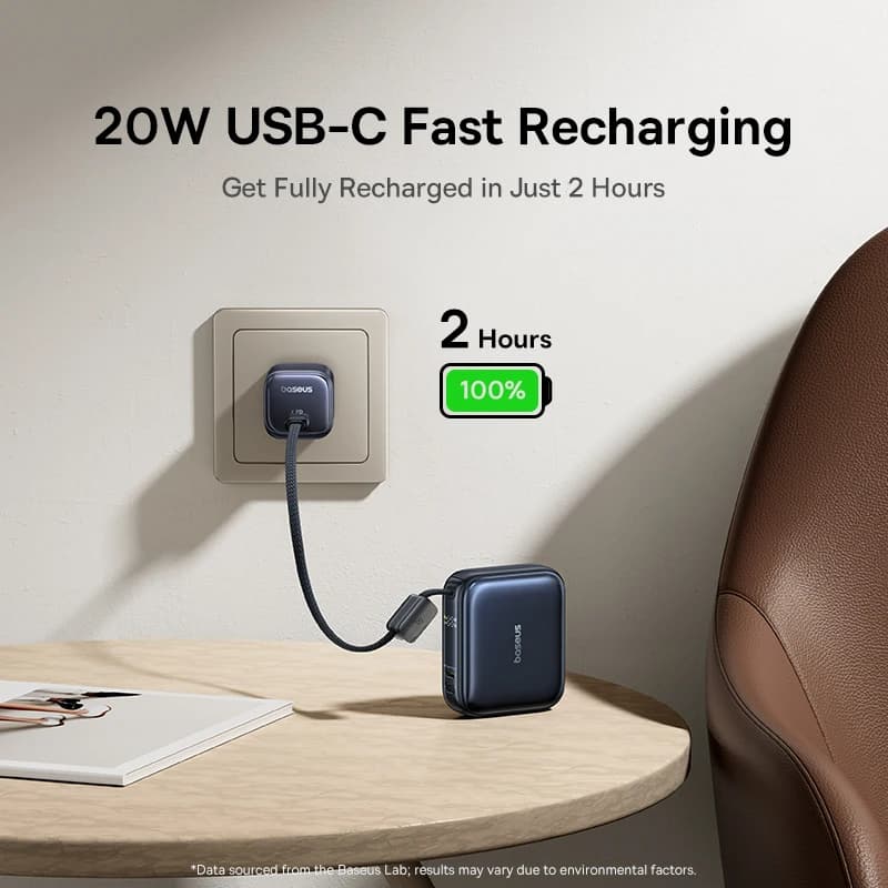 Baseus 45W Mini Power Bank 10000mAh Built-In USB-C Cable Pocket-Sized Smaller Fast Charging Portable For iPhone 17 Samsung S25 - 5