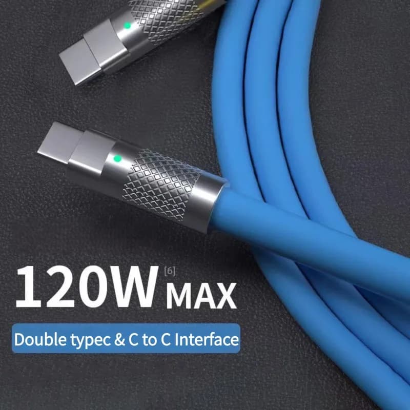 كابل شحن سريع 120 واط 6 أمبير PD من النوع C من السيليكون السائل شحن سريع 1 متر 2 متر كابل USB كابل شاحن من النوع C إلى C - 2