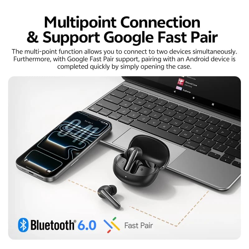 QCY MeloBuds N60 BH25HT19A Wireless Bluetooth 6.0 Earphones Hybrid ANC LDAC Hi-Res Audio with Coaxial Dual Driver Earbuds 45Hrs - 6
