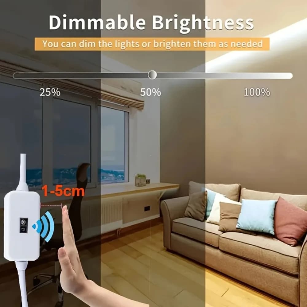 شريط إضاءة LED 5V مع خافت ذكي ومستشعر إيماءات سهل التركيب مناسب لغرف المعيشة والخزائن وإضاءة غرف النوم - 3
