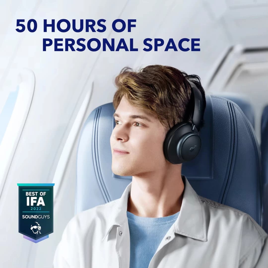سماعات الرأس Soundcore من Anker Space Q45 مع إلغاء الضوضاء التكيفي النشط، التحكم عبر التطبيق، صوت لاسلكي عالي الدقة LDAC، بلوتوث 5.3 - 2