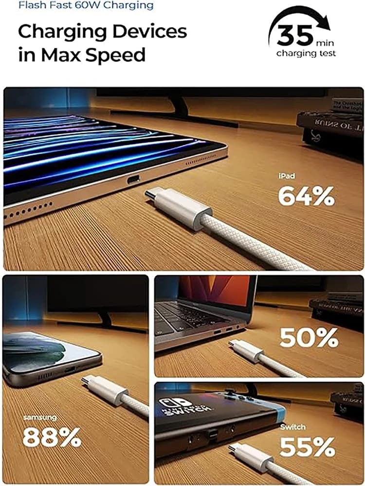 60W PD USB C Fast Charging Cable For iPhone 15 16 17 Pro Max 15 16 Plus Samsung Moto OPPO Xiaomi Redmi Dual Type C Braided Cable - 5