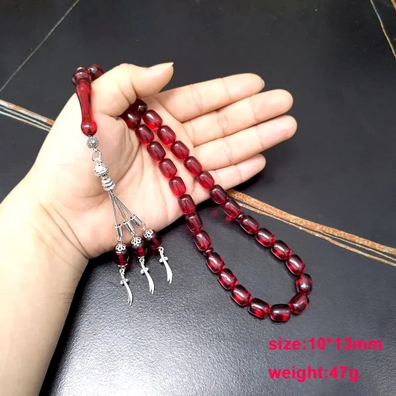 مسبحة ALBASHAN من الراتنج الأحمر حبات صلاة هدية رمضان إكسسوارات إسلامية مسبحة عربية مجوهرات هدية عيد أساور إسلامية - 3