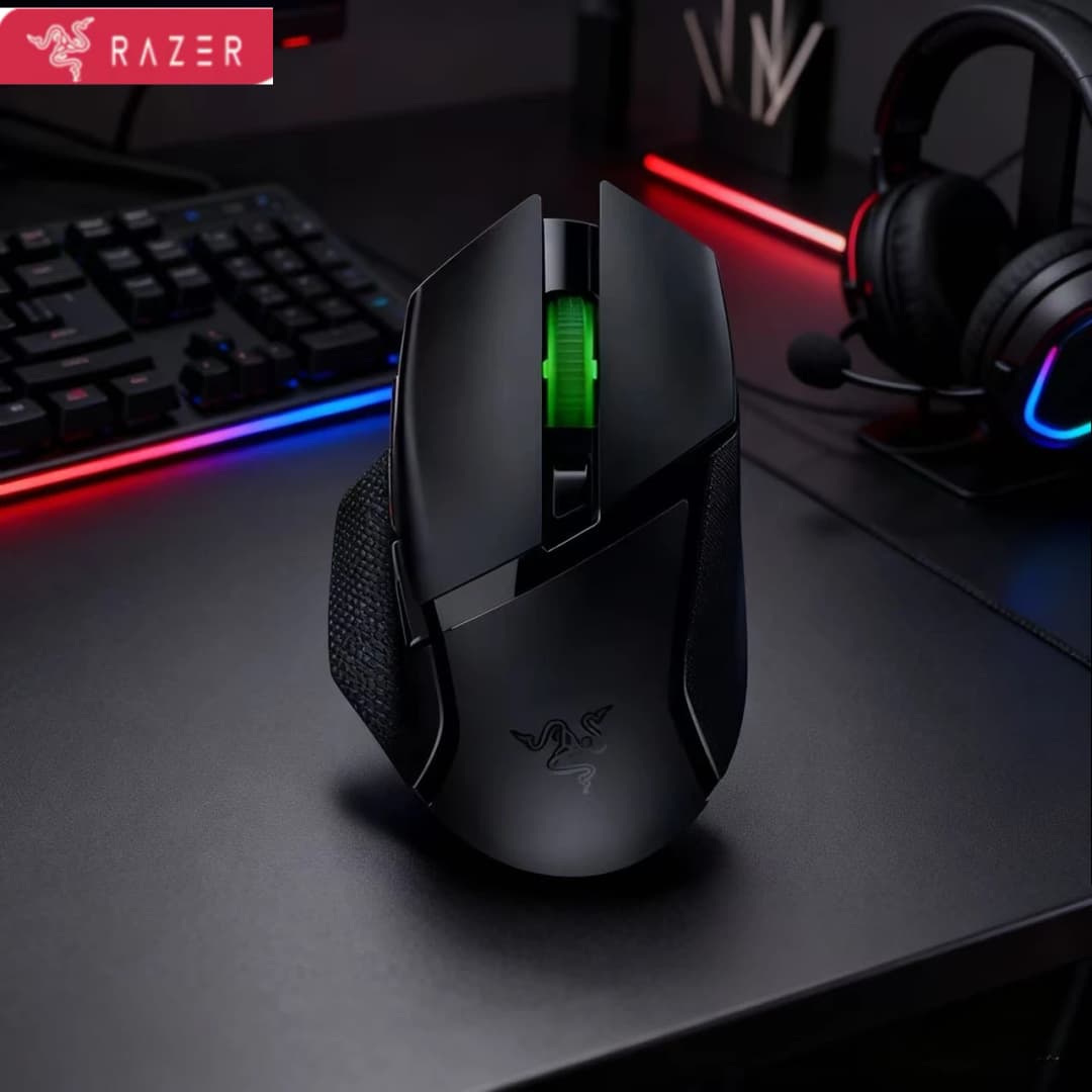 ماوس Razer Basilisk V3 X HyperSpeed الأصلي، ماوس ألعاب لاسلكي بإضاءة RGB (2.4 جيجا هرتز) وبلوتوث، مستشعر بصري 18K DPI