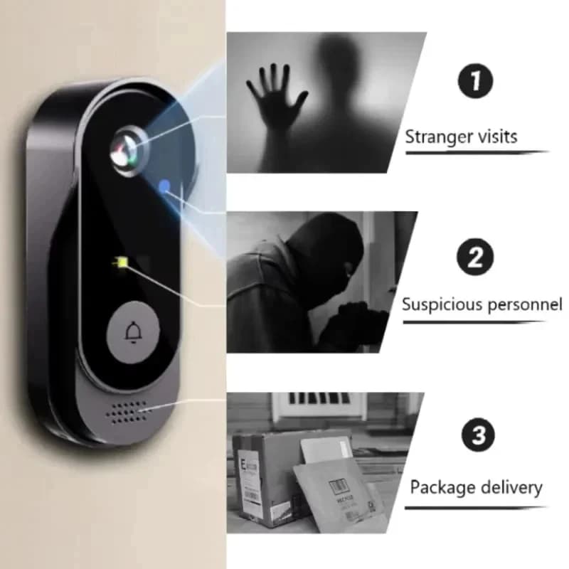 جرس باب Tuya بكاميرا WIFI وإنتركوم فيديو عالي الدقة، خارجي لاسلكي مقاوم للماء، حماية أمنية برؤية ليلية بالأشعة تحت الحمراء للمنزل الذكي