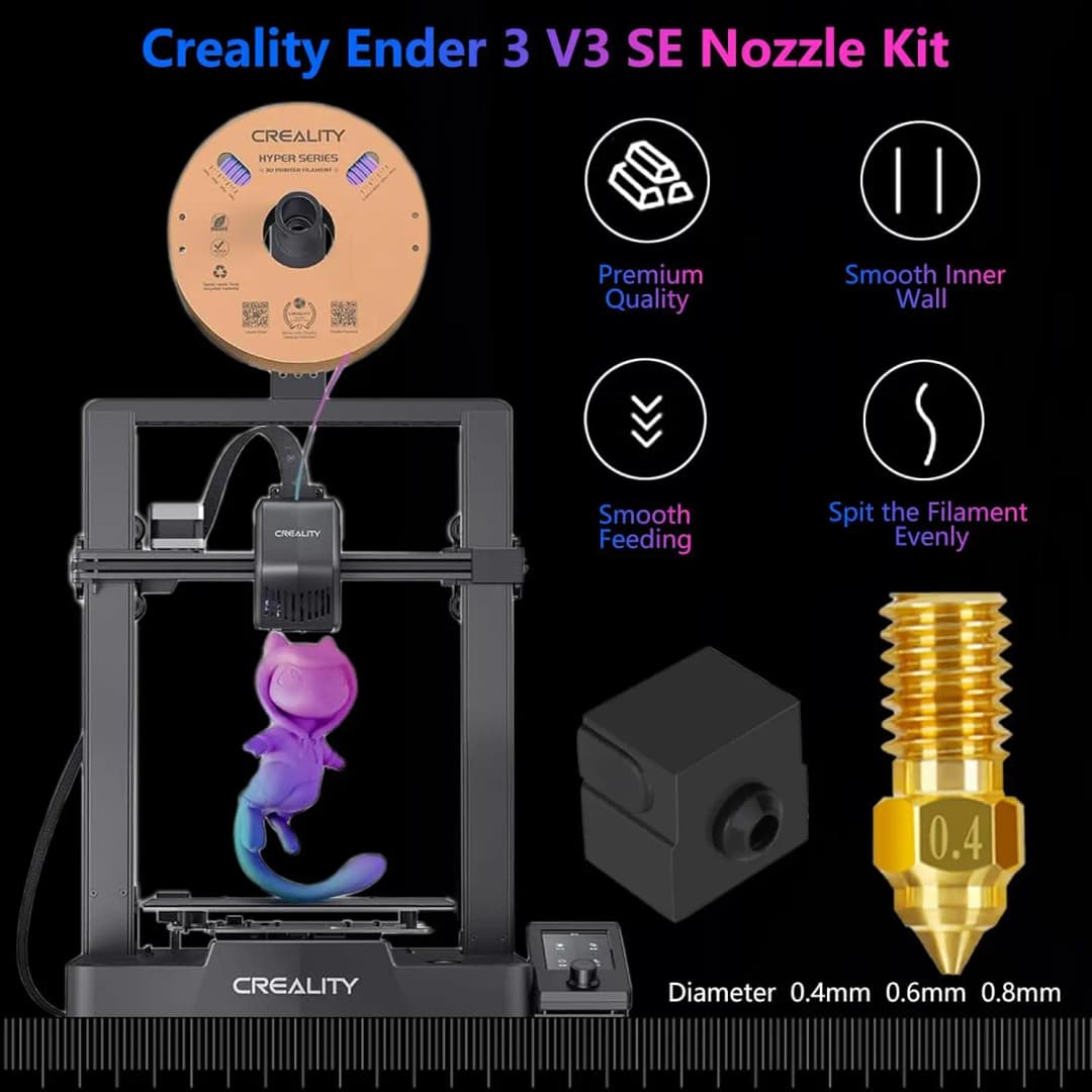 مجموعة فوهة Creality Ender 3 V3 SE، فوهات بثق مقاومة لدرجات الحرارة العالية مع غطاء سيليكون لـ Ender 5 S1/Ender 7 - 2