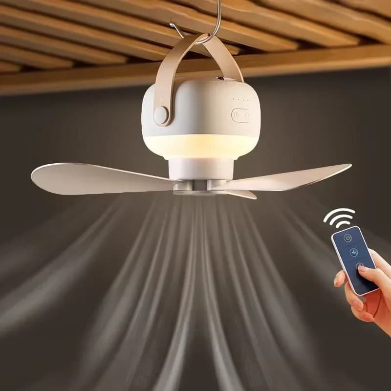 مروحة سقف صغيرة محمولة مع إضاءة LED تعمل بالـ USB مع جهاز تحكم عن بعد وحامل وإضاءة ليلية - هدايا السنة الجديدة