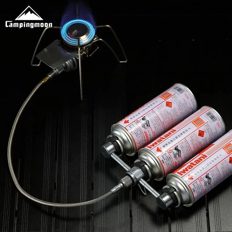 CAMPINGMOON للشواء في الهواء الطلق محول من ثلاثة إلى واحد من السبائك Z30 محول موقد خزان غاز محول خزان غاز ثلاثي - 6