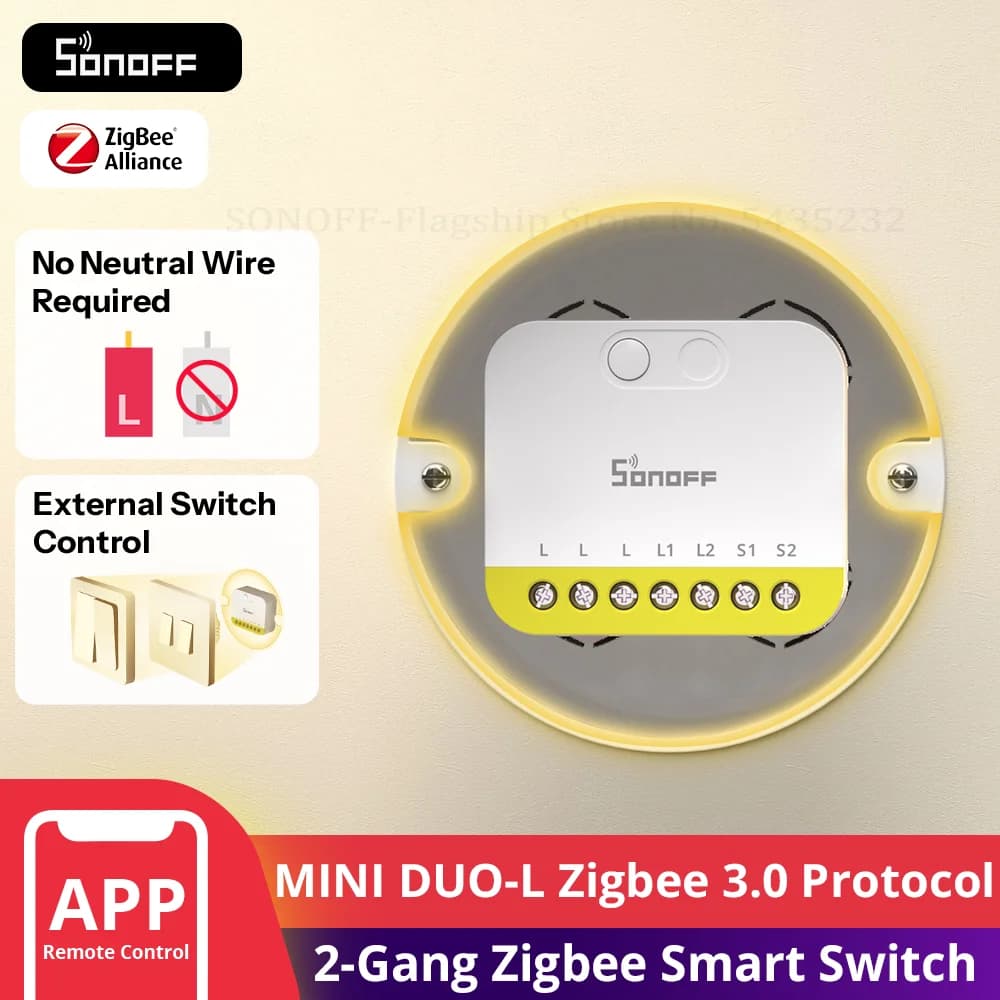 سونوف MINI-ZB2GS-L بروتوكول زيجبي لا يتطلب محايد MINI DUO-L مفتاح ذكي مزدوج يعمل بتقنية زيجبي تحكم مزدوج القناة مع محاور ZB