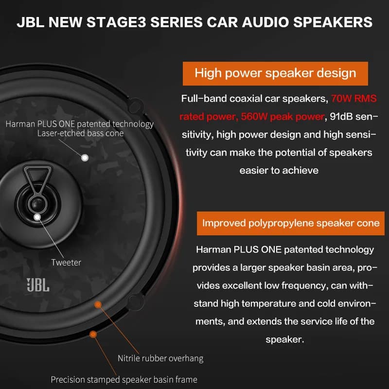 JBL car audio speaker 6.5-inch coaxial speaker 560W power car treble midrange subwoofer stereo speaker genuine JBL car speaker - 2