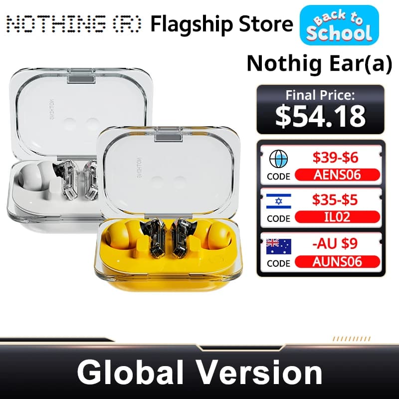 الإصدار العالمي Nothing Ear (a) سماعة بلوتوث  45dB إلغاء الضوضاء النشط ANC ديناميكي 42.5 ساعة استماع تصميم عصري
