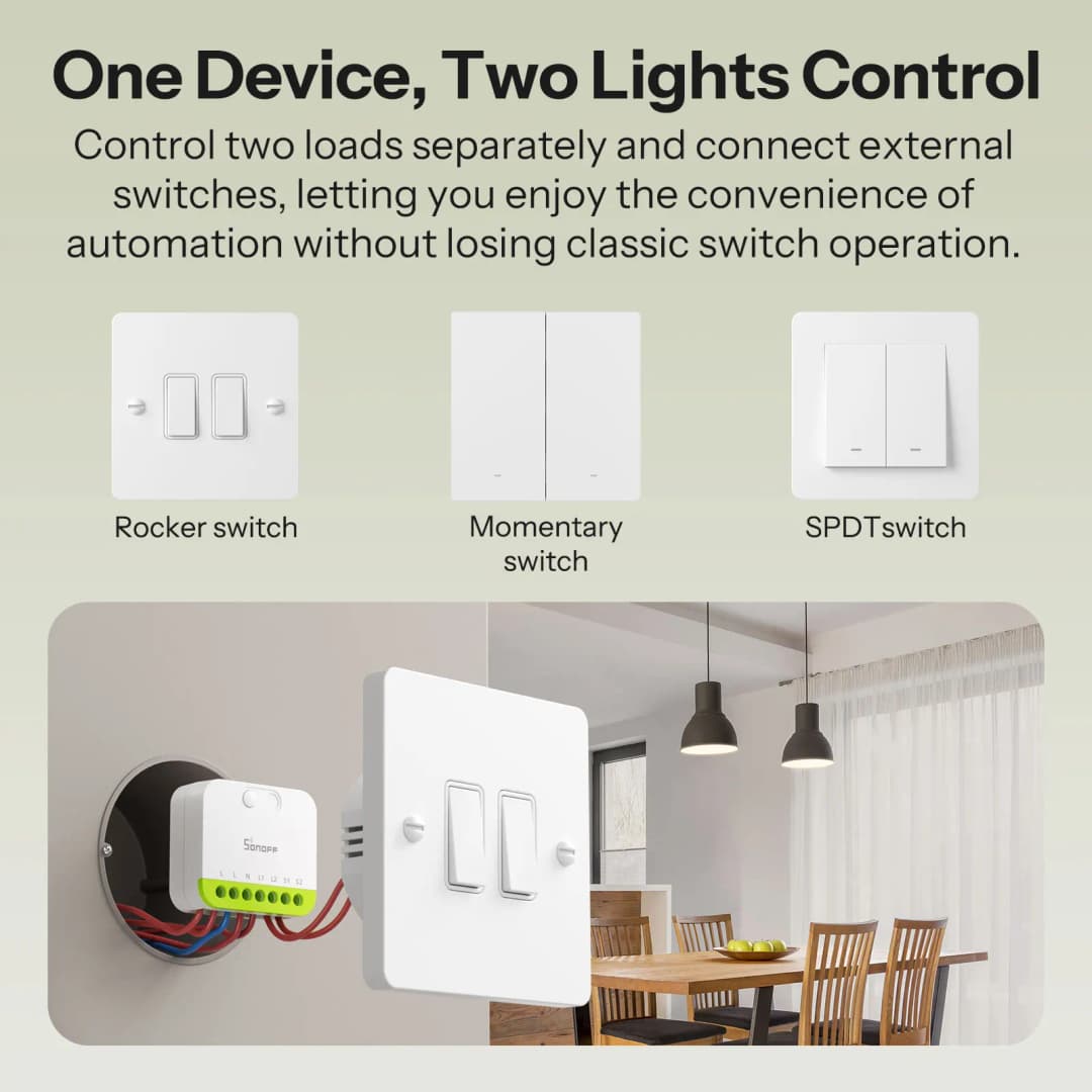 SONOFF MINI DUO 2-Gang Zigbee Smart Switch MINI-ZB2GS Small & Safe Dual-Load Control Supports External Switch Require zigbee hub - 4