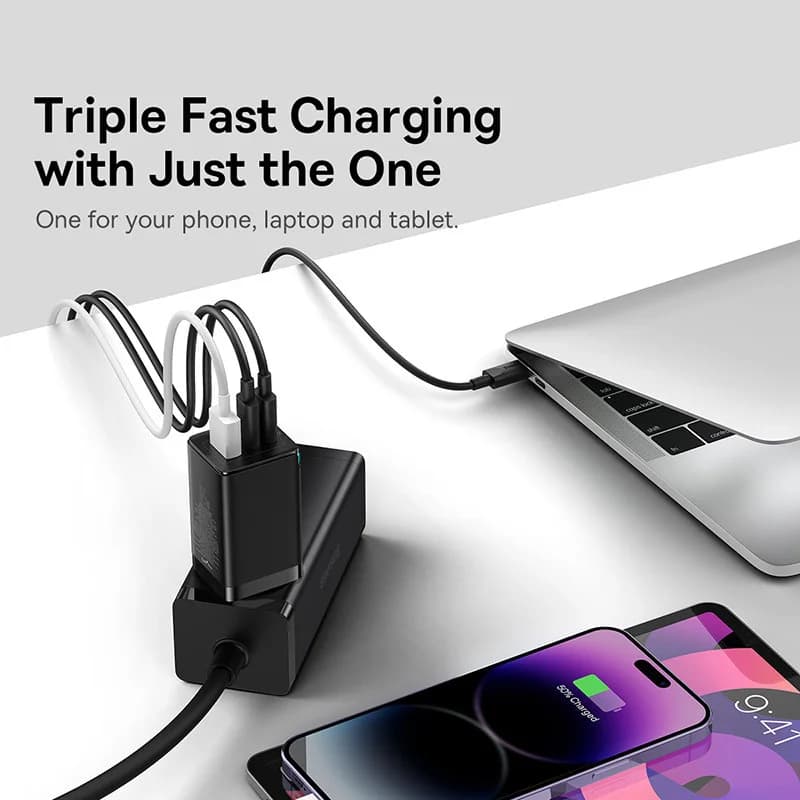 شاحن Baseus 65W GaN شحن سريع Type C PD QC شاحن USB شاحن سريع محمول لجهاز الكمبيوتر المحمول iPhone 17 16 15 14 13 Pro - 3