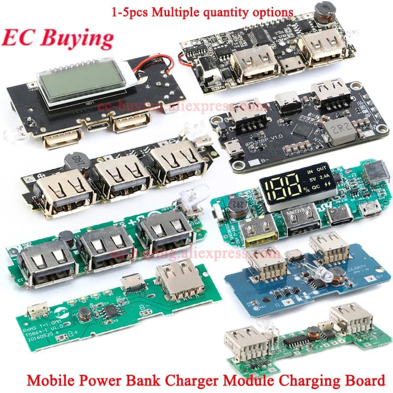 وحدة تحكم شاحن بنك طاقة محمول 3 منافذ USB من 3V إلى 5V 2A 1A وحدة تعزيز الطاقة لوحة شحن بطارية ليثيوم مع إضاءة LED