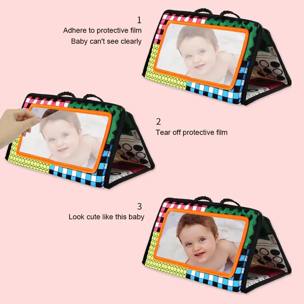 Baby Tummy Time Black and White Newborn Mirror Toys for Babies Montessori Development Crawl High Contrast Activity Sensory Toy - 5