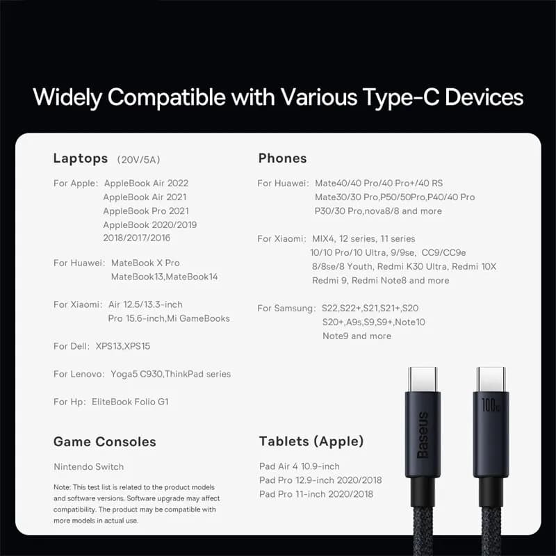 كابل Baseus 100 واط USB C إلى Type C لهاتف iPhone 16 و15 بلس وبرو ماكس وشحن سريع PD وكابل شاحن لجهاز Macbook وXiaomi وSamsung - 4