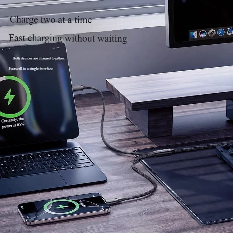 Dual-Port Type-C Cable: One Cable, Two Ports 100W Fast Charging Compatible with Apple iPhone 16/17, Huawei Devices Multi-Port C - 3