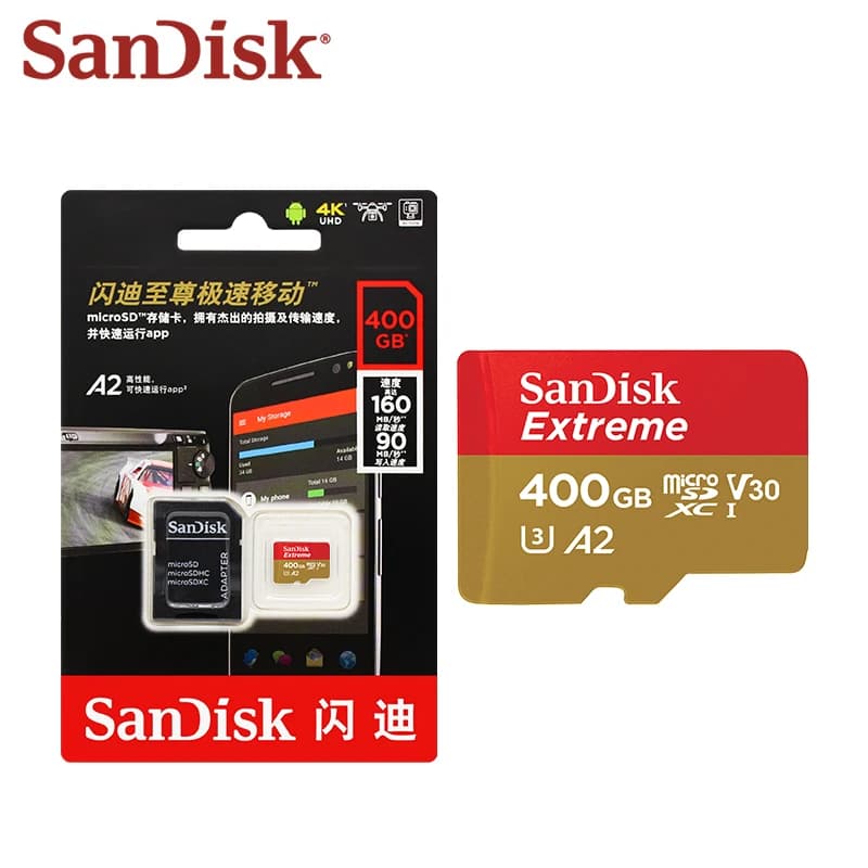 Sandisk Original Memory Card Extreme Micro SD Card A2 V30 U3 Flash Card 400GB TF Card Memory Microsd For Free Ship